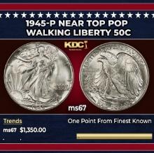 1945-p Walking Liberty Half Dollar Near Top Pop 50c ms67 SEGS