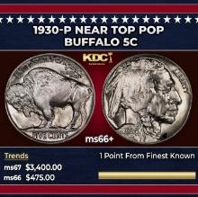 1930-p Buffalo Nickel Near Top Pop 5c ms66+ SEGS