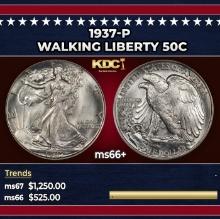 1937-p Walking Liberty Half Dollar 50c ms66+ SEGS