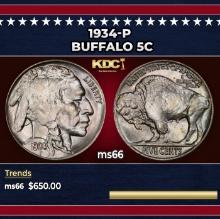 1934-p Buffalo Nickel 5c Grades ms66