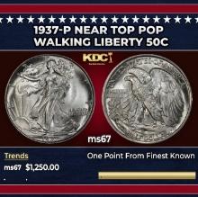 1937-p Walking Liberty Half Dollar Near Top Pop 50c ms67 SEGS