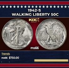1942-s Walking Liberty Half Dollar 50c Grades ms66
