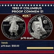 1992-P Columbus Proof Modern Commem Dollar $1 pr70 dcam SEGS