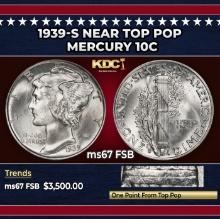 1939-s Mercury Dime Near Top Pop 10c ms67 FSB SEGS