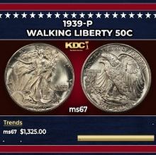 1939-p Walking Liberty Half Dollar 50c ms67 SEGS