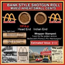 Lincoln Wheat Cent 1c Mixed Roll Orig Brandt McDonalds Wrapper, 1914-p end, Indian other end
