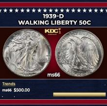 1939-d Walking Liberty Half Dollar 50c Grades ms66