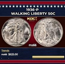 1936-p Walking Liberty Half Dollar 50c Grades ms66