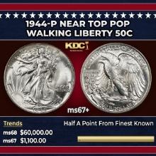 1944-p Walking Liberty Half Dollar Near Top Pop 50c ms67+ SEGS