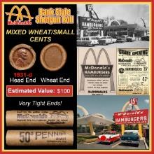 Lincoln Wheat Cent 1c Mixed Roll Orig Brandt McDonalds Wrapper, 1931-d end, Wheat other end