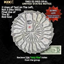 10x 1963 $2 Red Seal United States Note Grades VF/XF