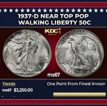 1937-d Walking Liberty Half Dollar Near Top Pop 50c ms67 SEGS