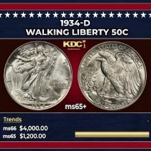 1934-d Walking Liberty Half Dollar 50c ms65+ SEGS
