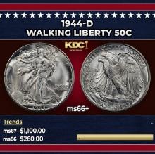 1944-d Walking Liberty Half Dollar 50c ms66+ SEGS