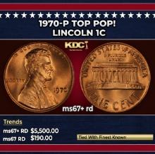 1970-p Lincoln Cent TOP POP! 1c ms67+ rd SEGS