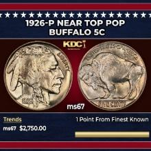 1926-p Buffalo Nickel Near Top Pop 5c ms67 SEGS