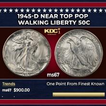 1945-d Walking Liberty Half Dollar Near Top Pop 50c ms67 SEGS