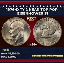 1976-d Ty 2 Eisenhower Dollar Near Top Pop $1 ms66+ SEGS
