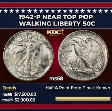 1942-p Walking Liberty Half Dollar Near Top Pop 50c ms68 SEGS