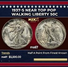 1937-s Walking Liberty Half Dollar Near Top Pop 50c ms67 SEGS