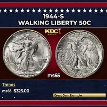 1944-s Walking Liberty Half Dollar 50c Grades ms65
