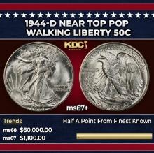 1944-d Walking Liberty Half Dollar Near Top Pop 50c ms67+ SEGS