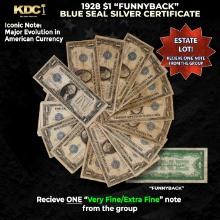 1x 1928 $1 Funnyback Blue Seal Silver Certificate Grades VF/XF