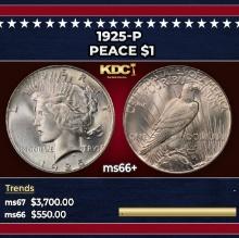 1925-p Peace Dollar $1 ms66+ SEGS