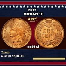 1907 Indian Cent . 1c ms66 rd SEGS