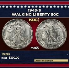 1943-s Walking Liberty Half Dollar 50c Grades ms65