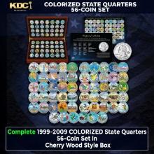 Complete 1999-2009 COLORIZED State Quarters 56-Coin Set in Cherry Wood Style Box Other Toy