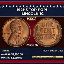 1921-s Lincoln Cent TOP POP! 1c ms66 rb SEGS