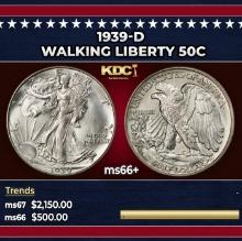 1939-d Walking Liberty Half Dollar 50c ms66+ SEGS