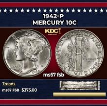 1942-p Mercury Dime 10c ms67 fsb SEGS