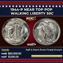 1944-p Walking Liberty Half Dollar Near Top Pop 50c ms67+ SEGS