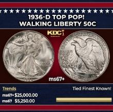 1936-d Walking Liberty Half Dollar TOP POP! 50c ms67+ SEGS