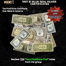 10x 1957 $1 Blue Seal Silver Certificates Grades VF/XF