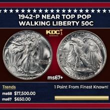 1942-p Walking Liberty Half Dollar Near Top Pop 50c ms67+ SEGS