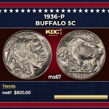 1936-p Buffalo Nickel 5c ms67 SEGS