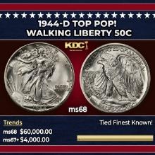 1944-d Walking Liberty Half Dollar TOP POP! 50c ms68 SEGS