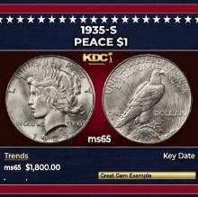 1935-s Peace Dollar $1 ms65 SEGS