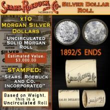 E- 10 Coin SEARS UNC Morgan Silver Dollar $1 Roll 1892/'S' Rev Ends