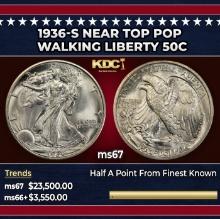 1936-s Walking Liberty Half Dollar Near Top Pop 50c ms67 SEGS