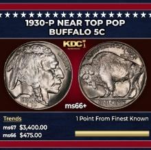 1930-p Buffalo Nickel Near Top Pop 5c ms66+ SEGS