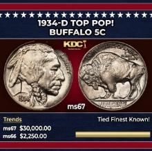 1934-d Buffalo Nickel TOP POP! 5c ms67 SEGS