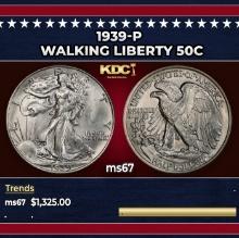 1939-p Walking Liberty Half Dollar 50c ms67 SEGS