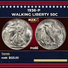 1936-p Walking Liberty Half Dollar 50c Grades ms66