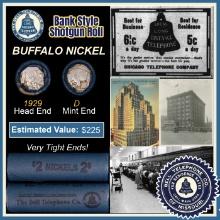 Buffalo Nickel Shotgun Roll in Old Bank Style 'Bell Telephone' Wrapper 1929 & D Mint Ends