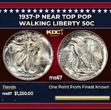 1937-p Walking Liberty Half Dollar Near Top Pop 50c ms67 SEGS