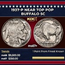1937-p Buffalo Nickel Near Top Pop 5c ms67+ SEGS